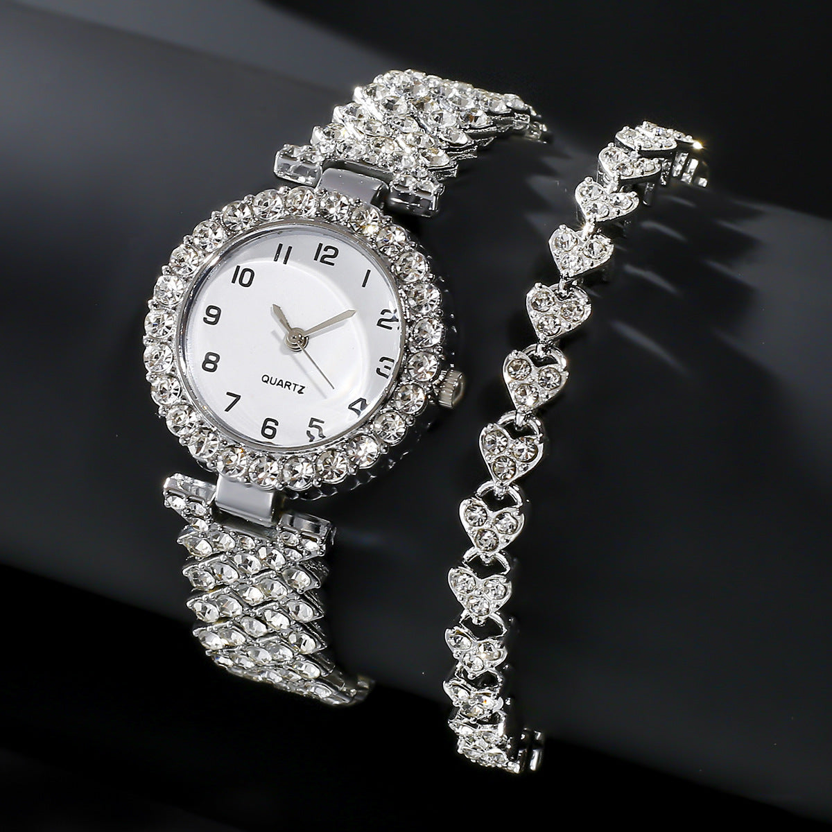 Luxury Valentine Jewellery Set Clock Gift Silver Strap With Quartz Wristwatch Alloy Bracelet For Ladies