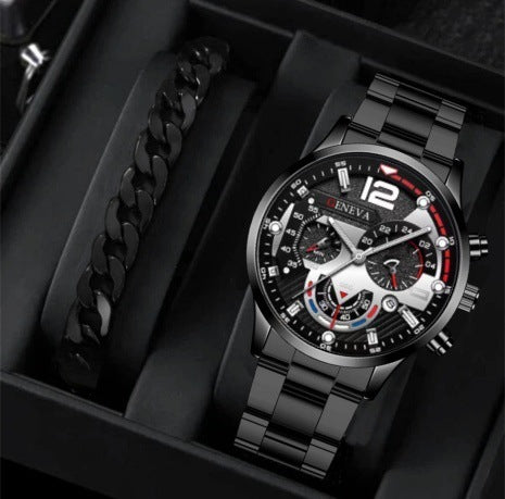 New Three Eye Quartz Watch With Bracelet Set Valentine's Day Gifts