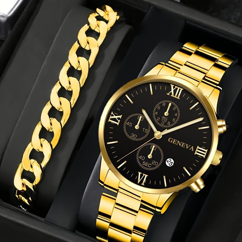 New Three Eye Quartz Watch With Bracelet Set Valentine's Day Gifts
