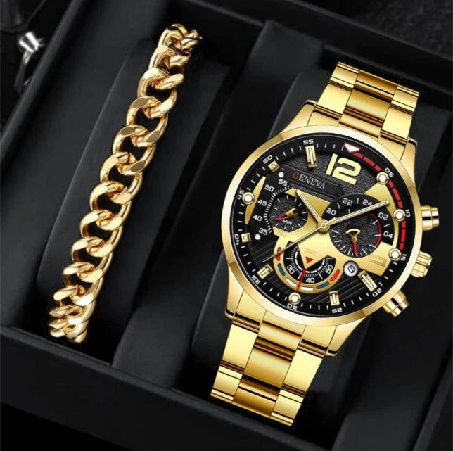 New Three Eye Quartz Watch With Bracelet Set Valentine's Day Gifts