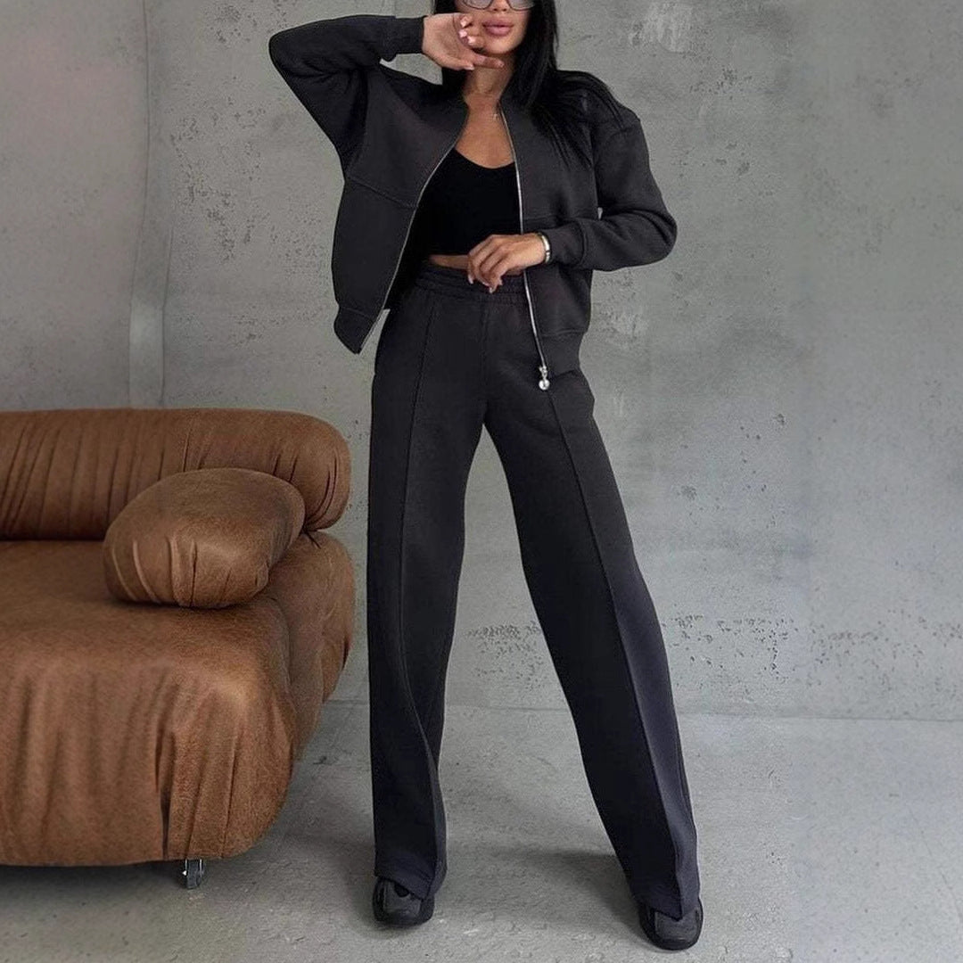 Premium Women's Sports Suits Zipper Jacket With Wide Bottom