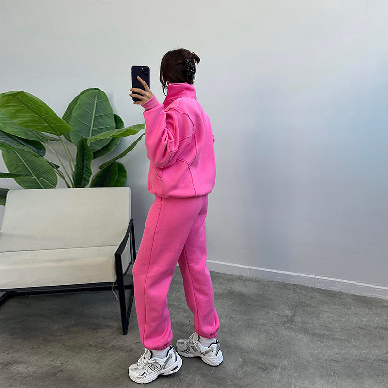 Stan Up Collar Jogger Set With Zipper Cardigan And Drawstring Trousers