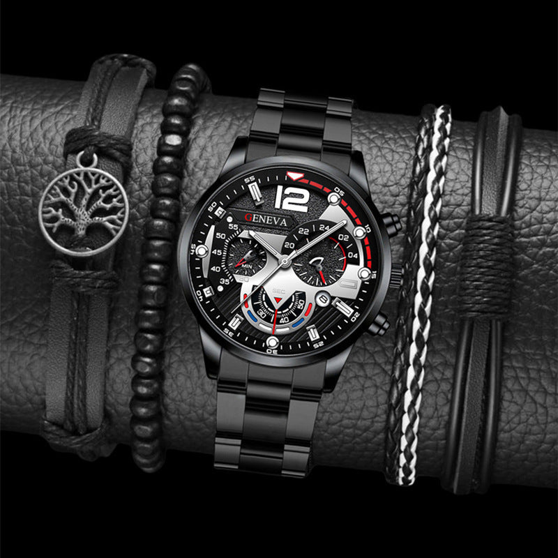 New Three Eye Quartz Watch With Bracelet Set Valentine's Day Gifts