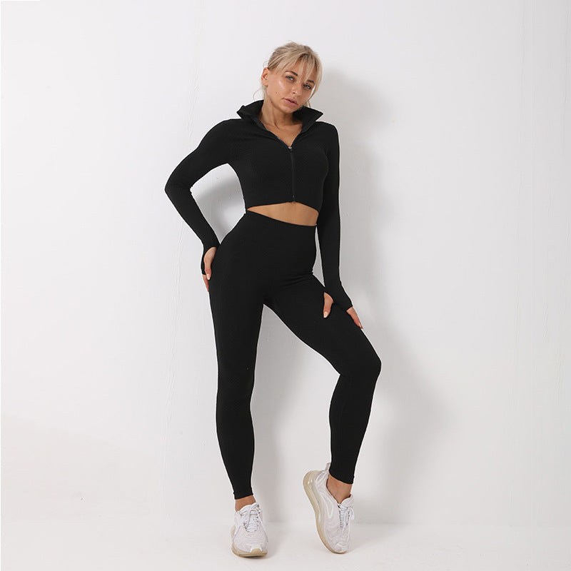 3PCS Gym Tracksuit Set With Leggings Crop Top Sports Bra