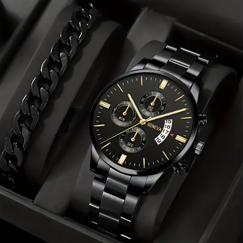 New Three Eye Quartz Watch With Bracelet Set Valentine's Day Gifts