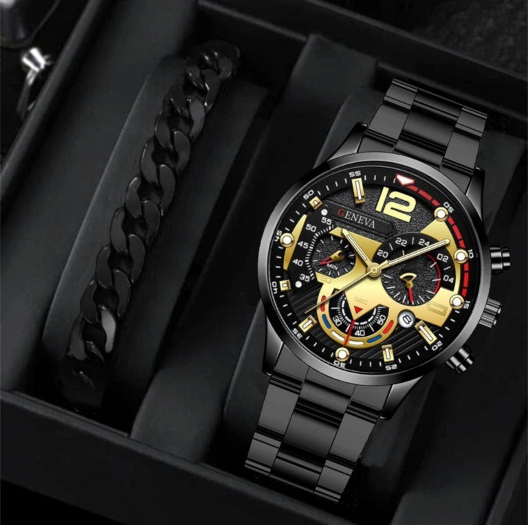 New Three Eye Quartz Watch With Bracelet Set Valentine's Day Gifts