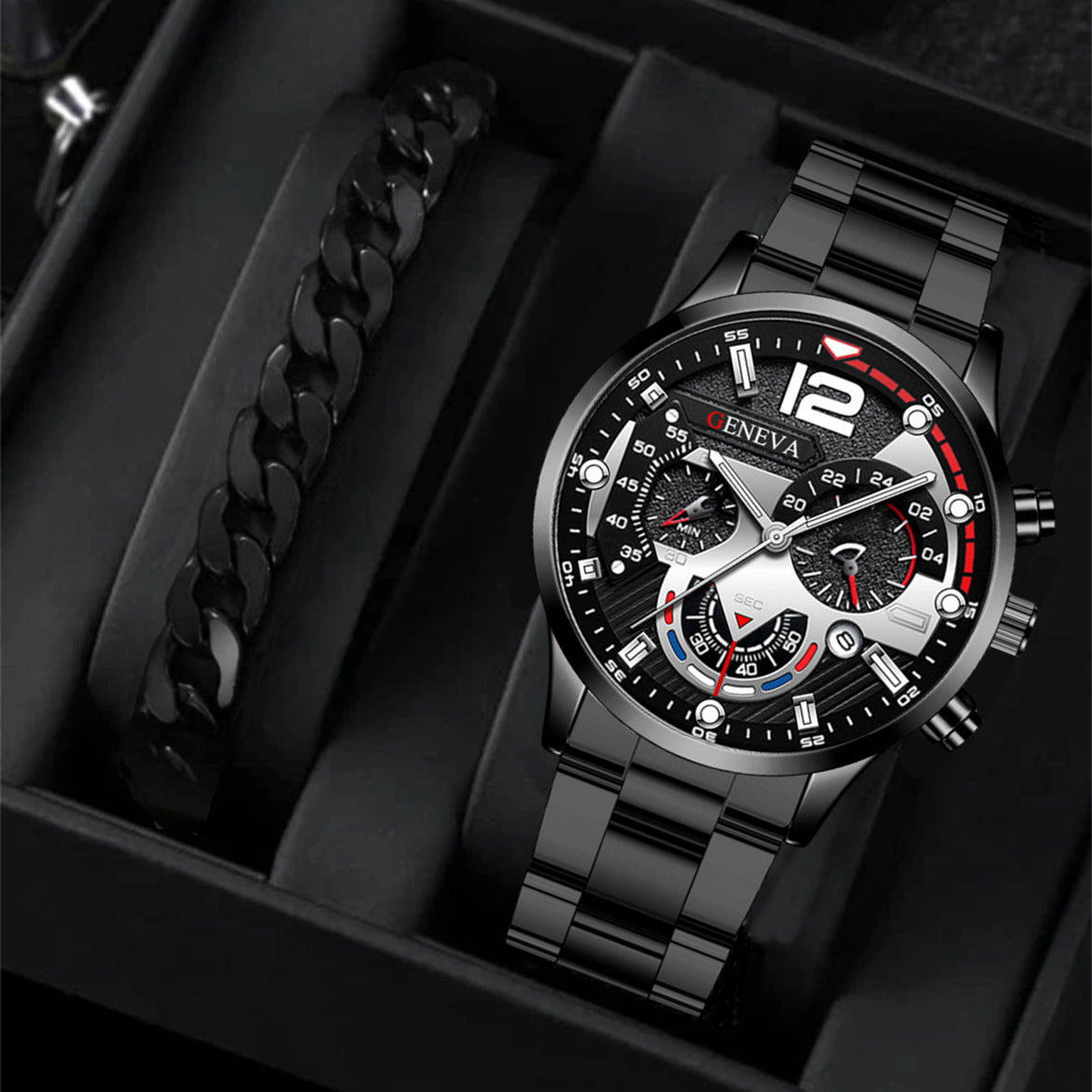New Three Eye Quartz Watch With Bracelet Set Valentine's Day Gifts