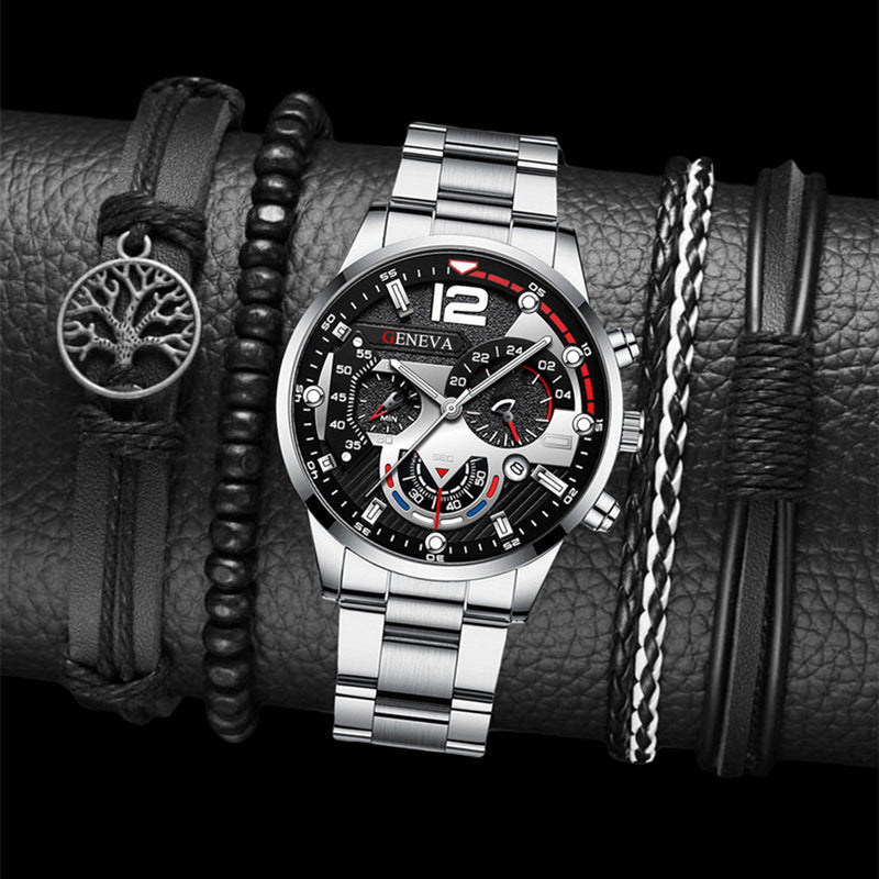 New Three Eye Quartz Watch With Bracelet Set Valentine's Day Gifts