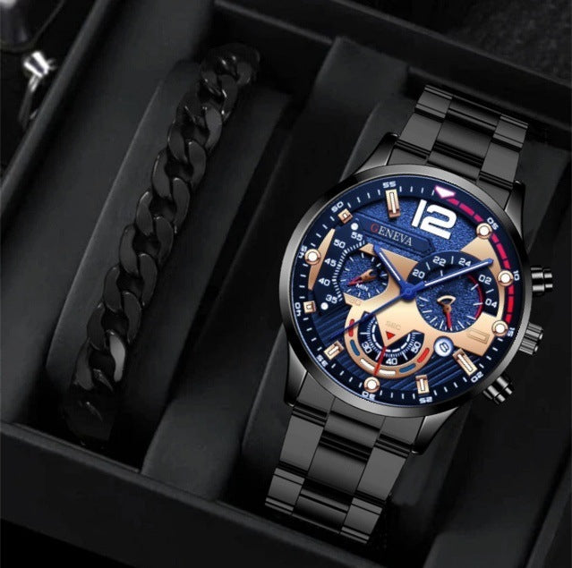 New Three Eye Quartz Watch With Bracelet Set Valentine's Day Gifts