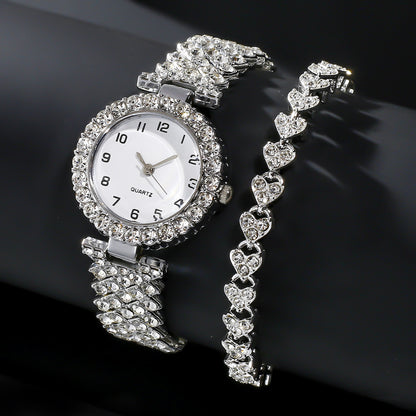 Luxury Valentine Jewellery Set Clock Gift Silver Strap With Quartz Wristwatch Alloy Bracelet For Ladies