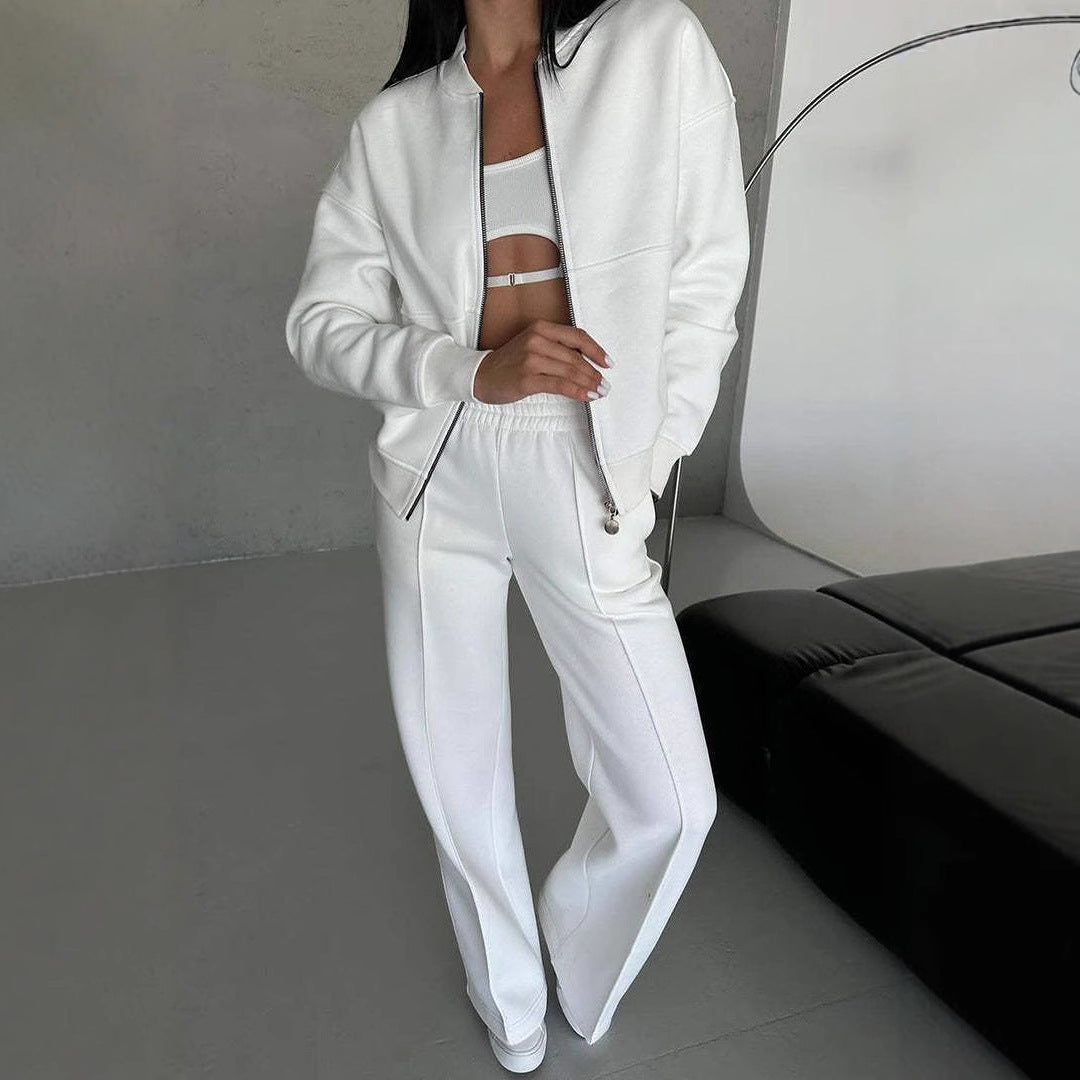 Premium Women's Sports Suits Zipper Jacket With Wide Bottom