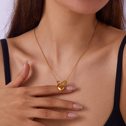 Love Heart Bowknot Shape Charm Chain Choker Fine Necklaces Pendant New Fashion