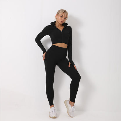 3PCS Gym Tracksuit Set With Leggings Crop Top Sports Bra