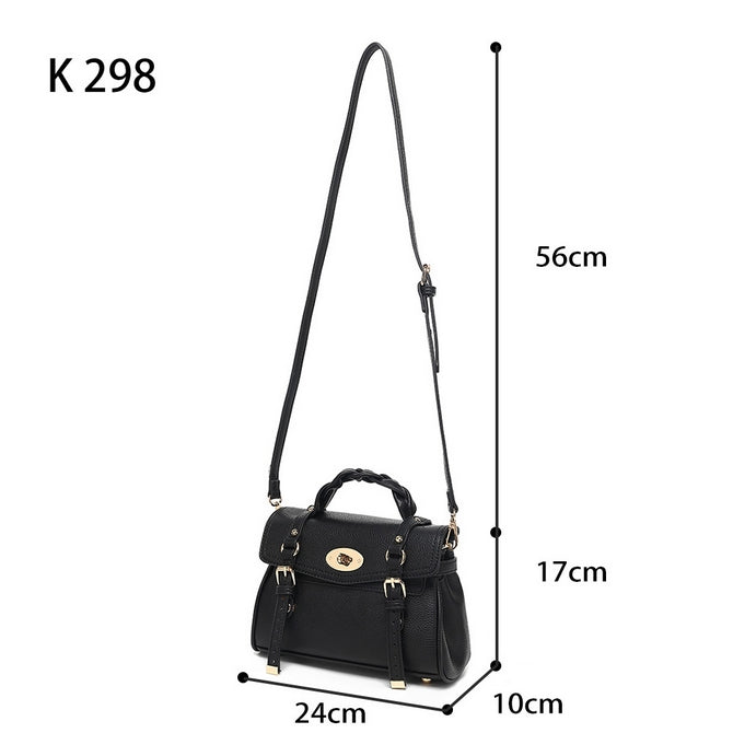 Classic Black Leather Satchel Bag with Lock