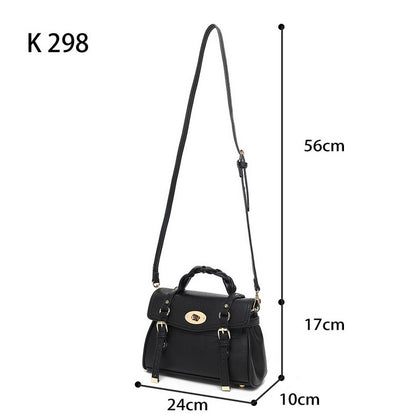 Classic Black Leather Satchel Bag with Lock