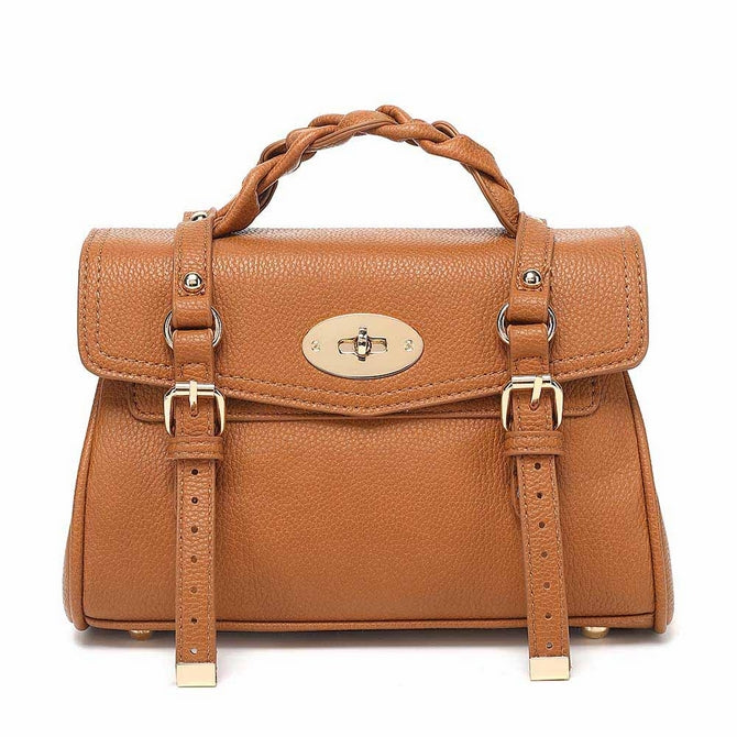 Classic Black Leather Satchel Bag with Lock
