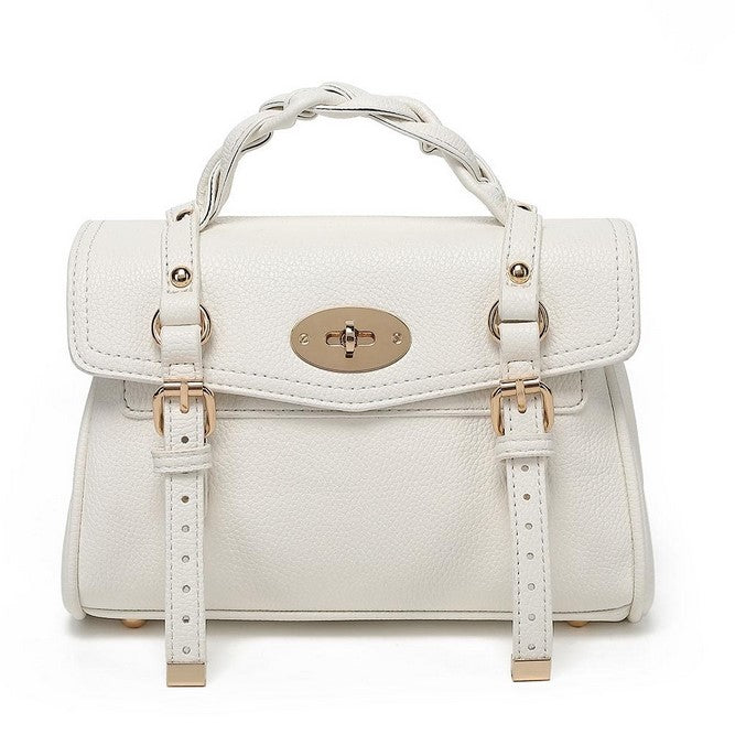 Classic Black Leather Satchel Bag with Lock