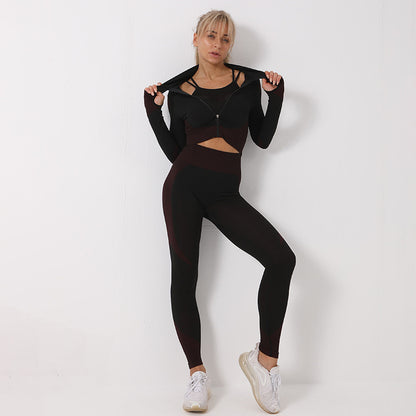 3PCS Gym Tracksuit Set With Leggings Crop Top Sports Bra