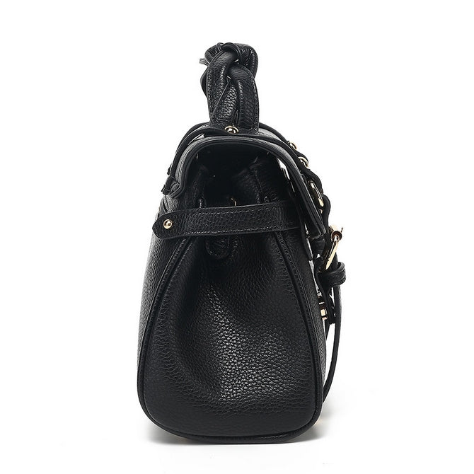 Classic Black Leather Satchel Bag with Lock