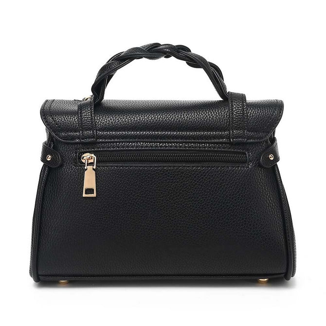 Classic Black Leather Satchel Bag with Lock