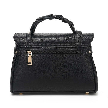 Classic Black Leather Satchel Bag with Lock