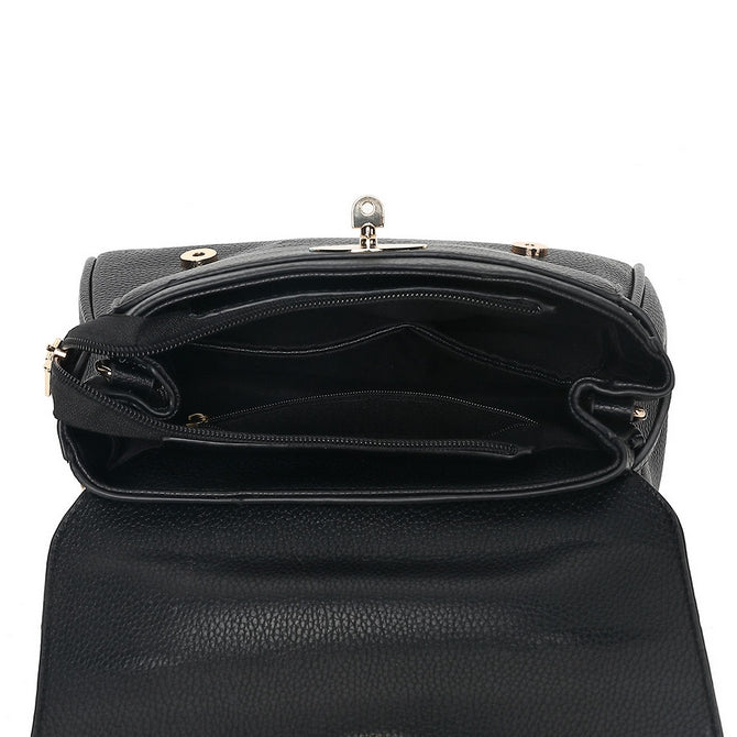 Classic Black Leather Satchel Bag with Lock