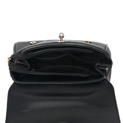 Classic Black Leather Satchel Bag with Lock