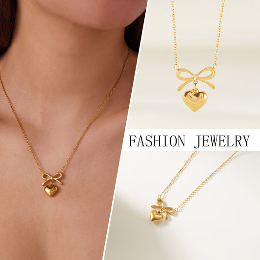 Love Heart Bowknot Shape Charm Chain Choker Fine Necklaces Pendant New Fashion