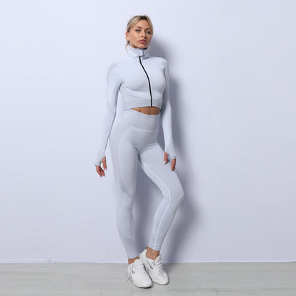 3PCS Gym Tracksuit Set With Leggings Crop Top Sports Bra