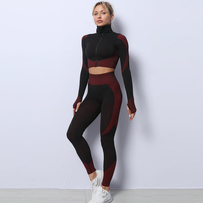 3PCS Gym Tracksuit Set With Leggings Crop Top Sports Bra